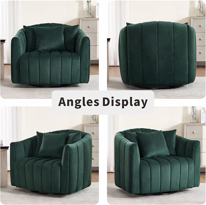 Mlmh &amp Kngwa 40.35 W Swivel Accent Chairs Oversized 360 Degree Swivel Barrel Chair with 3 Pillows Velvet Armchair for Living Room Bedroom Green