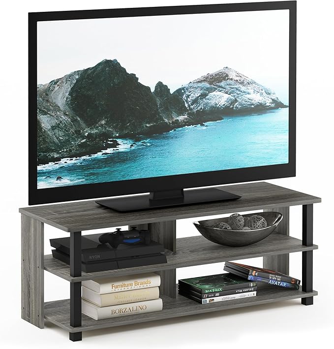 Furinno Sully 3-Tier Stand for TV Up to 48 Inch French Oak Grey/Black