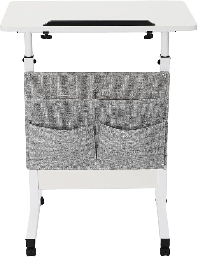 Adjustable Height Standing Desk 24in Portable Laptop Desk Rolling Computer Stand w/Storage Bag &amp Adjustable Height Ideal for Small Spaces and Home Offices (White 24 * 16in)
