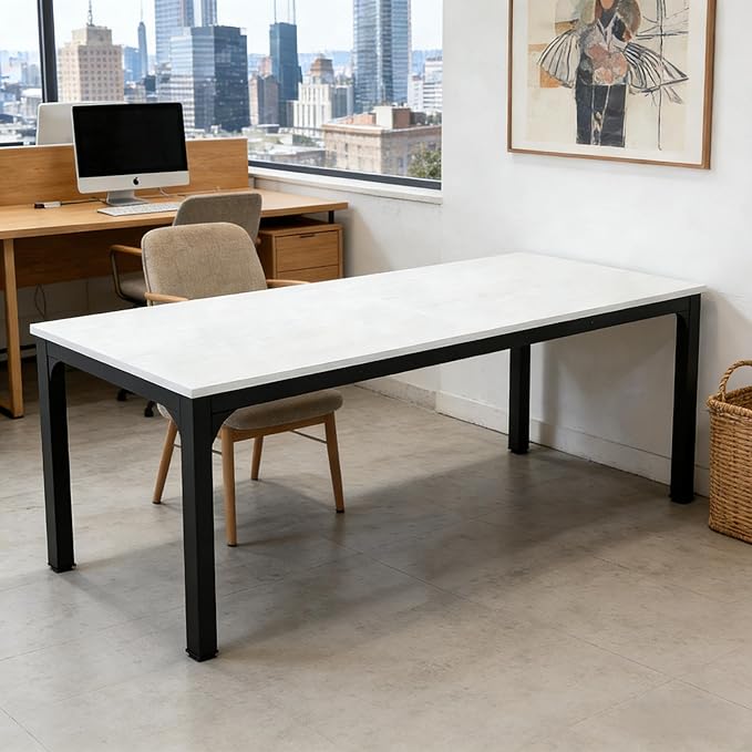 78 Inch Long Computer Desk 2 Person Executive Office Desk Extra Large Double Workstation Simple Study Student Writing Table for Home Office (White+Black)