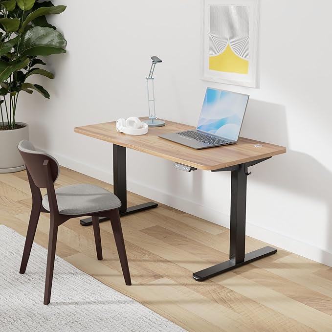 FEZIBO Height Adjustable Electric Standing Desk 48 x 24 Inches Stand up Table Sit Stand Home Office Desk with Splice Board (Walnut)