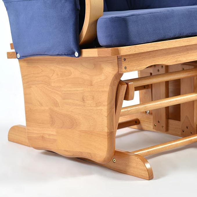 Solid Wood Glider Gentle Rocking Chair Stylish Modern Glider Rocker with Padded Cushion Smooth Rocking Motion Indoor Living Room ReadingWatchingSleeping Beech Color+Blue