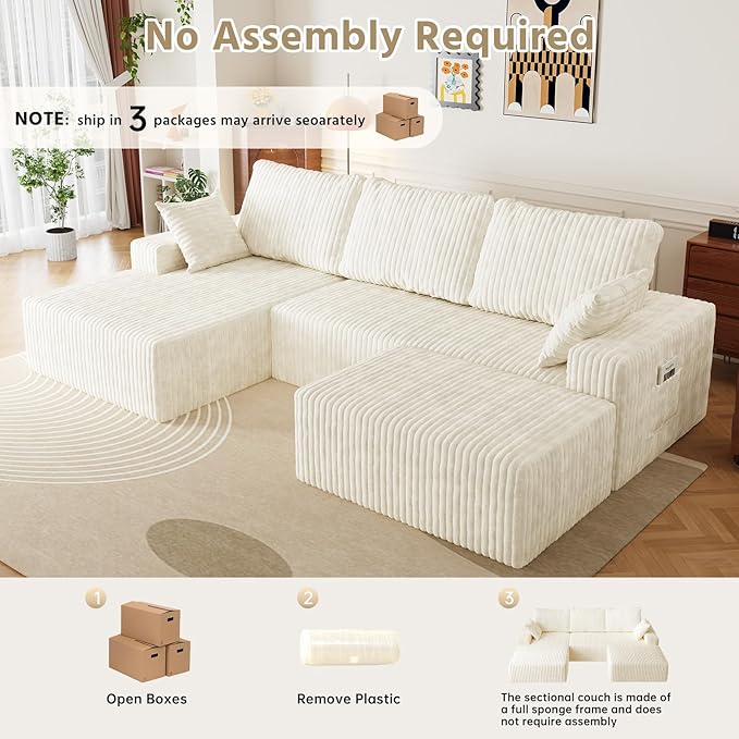 108 U Shaped Sectional Couch with Ottoman Corduroy Modular Sectional Sofa with Deep Seat Modern Modular L-Shape Sofa Couch with ChaiseUpholstered Boneless Couches for Living Room Bedroom