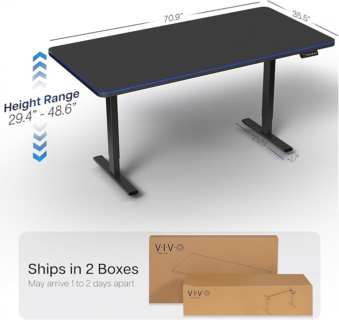 VIVO Electric 71 x 36 in Standing Desk with Full-Size RGB Mouse Pad Memory Height Adjustment 1B Series Holds 220 lbs Black Top Black Frame DESK-KIT-1B7BP-36
