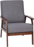 Flash Furniture Langston Commercial Mid Century Modern Chair - Gray Faux Linen Upholstery - Walnut Finish Wooden Frame and Arms - Extra Supportive Sinuous Springs
