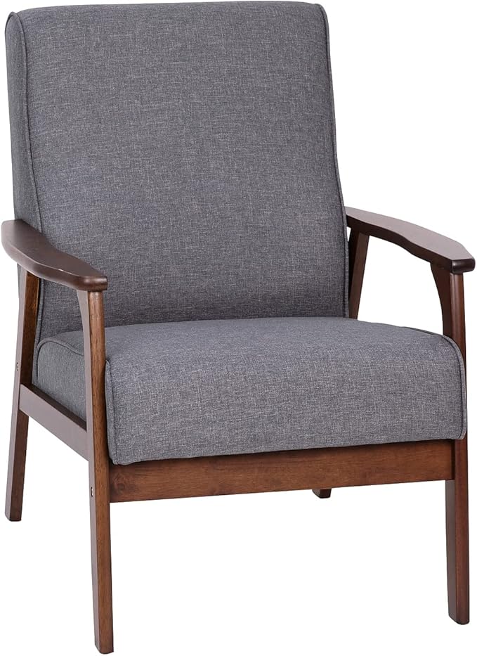 Flash Furniture Langston Commercial Mid Century Modern Chair - Gray Faux Linen Upholstery - Walnut Finish Wooden Frame and Arms - Extra Supportive Sinuous Springs