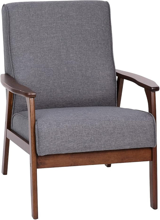 Flash Furniture Langston Commercial Mid Century Modern Chair - Gray Faux Linen Upholstery - Walnut Finish Wooden Frame and Arms - Extra Supportive Sinuous Springs