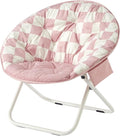 Urban Lifestyle Printed Back Micromink Saucer™ Chair with White Legs and Side Storage Pocket Pink and White Check