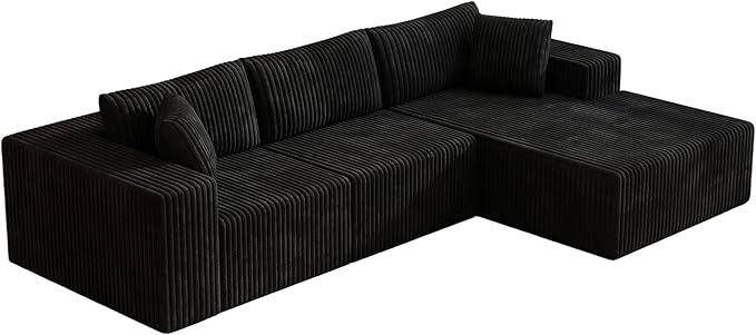 110 Modular Sectional Couch with L-Shaped Chaise Cloud Sectional Couch with Deep Seat Corduroy Sofa for Living Room Bedroom No Assembly Required (Left Facing Chaise) Charcoal Black