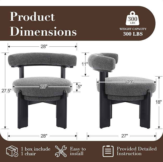 Modern Accent Chair Set of 2 Upholstered Barrel Chair Faux Sherpa Comfy Side Chair with Wooden Frame for Living Room Bedroom Black