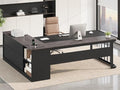 71 Executive Desk Large Office Desk with Drawers &amp Storage Shelves Modern L Shaped Computer Desk Corner Desk with Power Outlets File Cabinet Business Furniture Desk Workstation (Grey)