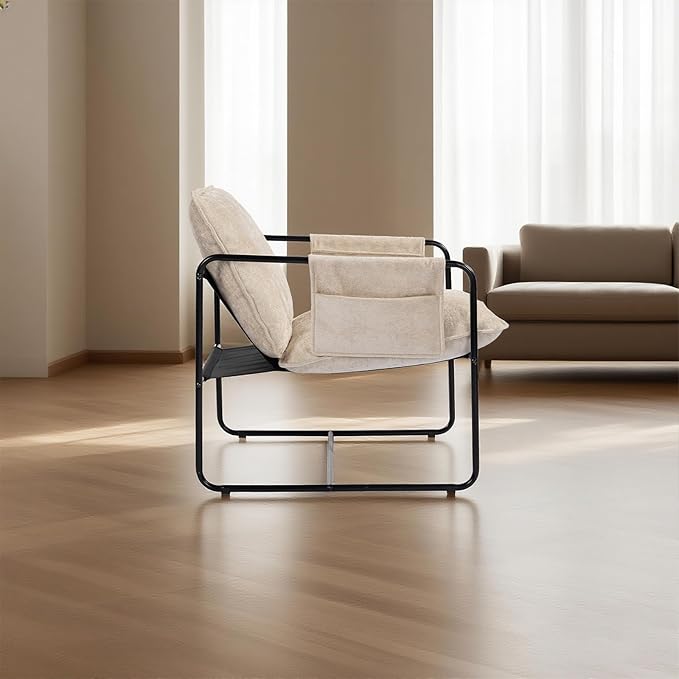 Modern Accent Chair Comfortable Living Room Chairs with Armrests Lounge Chair with Metal Frame Chenille Upholstered Bedroom Reading Chair