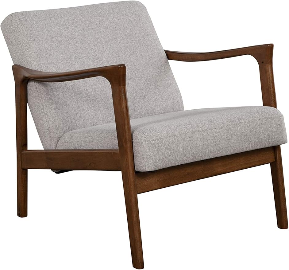 Alpine Furniture Zephyr Mid-Century Retro Accent Lounge Chair Wooden Arm Upholstered Back Living Room Furniture 33 W x 27.5 D x 29 H Walnut Finish/Pebble Upholstery