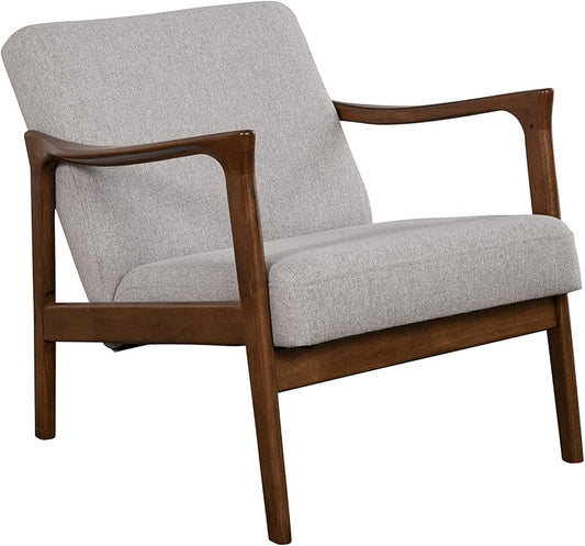 Alpine Furniture Zephyr Mid-Century Retro Accent Lounge Chair Wooden Arm Upholstered Back Living Room Furniture 33 W x 27.5 D x 29 H Walnut Finish/Pebble Upholstery