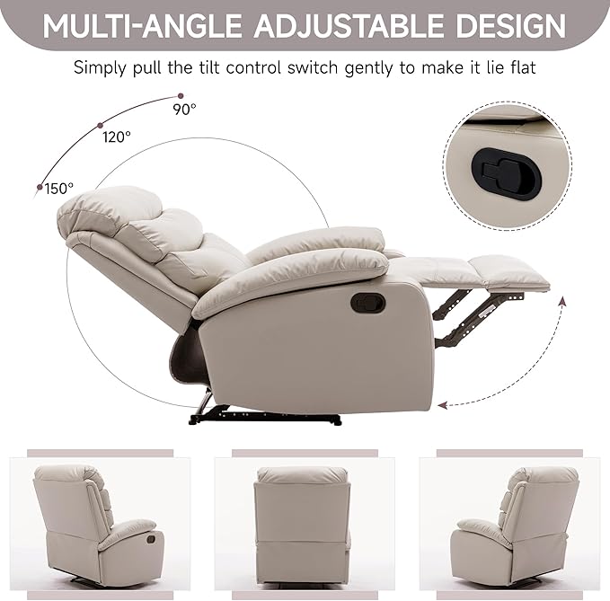 Manual Recliner Chairs for Adults PU Leather Small Recliner Chair for Small Space RV Lazy Boy Single Sofa Chairs Beige