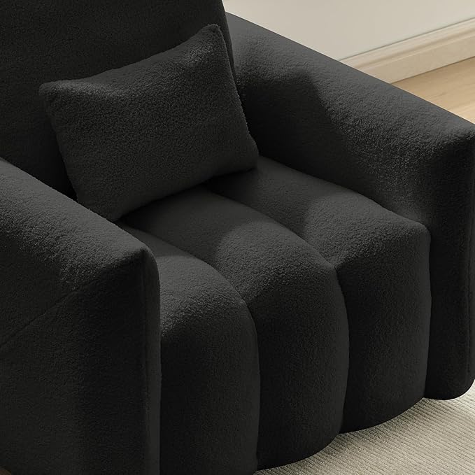 35 Cloud Couch Sofa Accent Chair for Living Room Comfy Plush Teddy Couch Sofa with Pillows and Back Cushions Cozy Modern Deep Seat Reading Chair for Bedroom Apartment Office Black