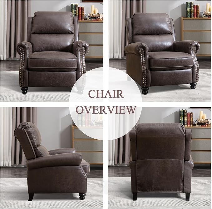 CANMOV Pushback Recliner Chair Faux Leather Armchair Push Back Recliner with Rivet Decoration Single Sofa Accent Chair for Living Room Dark Grey