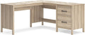 Signature Design by Ashley Battelle Casual L-Shaped Chevron Pattern 60 Home Office Desk with Return Drawer and Cabinet Light Brown