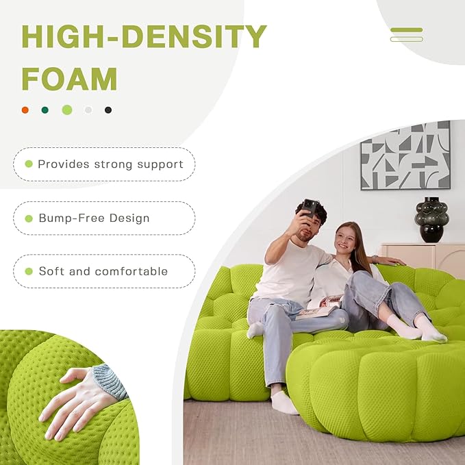 WJShome Bubble Couch42 Modern Curved Sofa Morden Lazy Floor Sofa Memory Foam Bean Bag Floor Couch Lounge Chair for Living Room Office Apartment (Lemon Green)