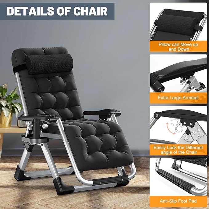 LILYPELLE Comfy Folding Chair Folding Lounge Chair for Bedroom and Living Room Folding Reclining Patio Chairs with Removable Cushion for Indoor Outdoor
