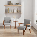 Accent Chairs Set of 2 with Round Side Table Soft Fabric Upholstered Armchair Wooden Frame Mid Century Modern Wide Accent Chair Corner Chair for Living Room Bedroom Office (Light Grey)