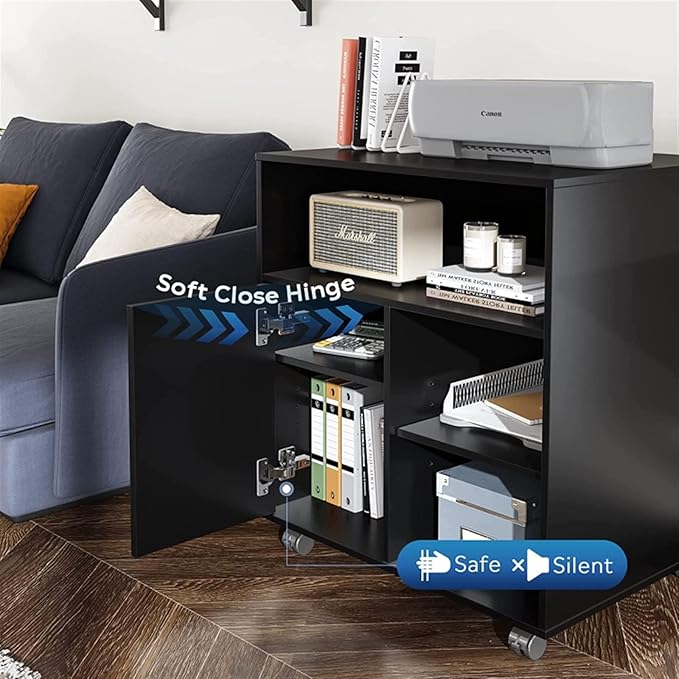 GLigeT Filing Cabinet Open Wood Storage Filing Cabinet Mobile Printer Stand Adjustable Shelf Rolling for Office Home File Storage Cabinets