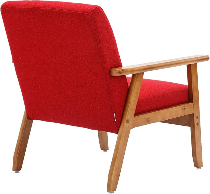 Generic Leisure Chair with Solid Wood Armrest and Feet Mid Century Modern Accent Chair for Living Room Bedroom Studio Chair Red