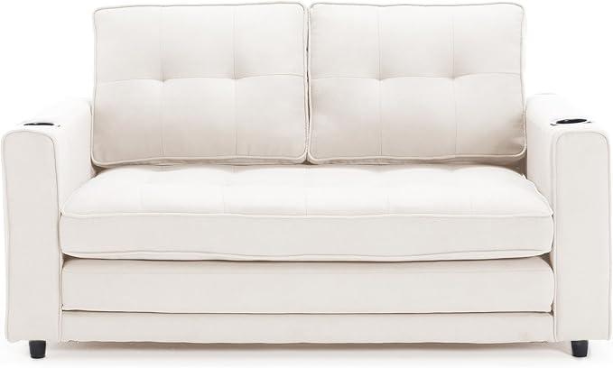 ERYE Foldable Loveseat Sofa Convertible Pull Out Sleeper Sofabed2 Seat Tufted Upholstered Sofa Modern Convertible Sleeper Couch Bed with Cupholders and Side Pockets