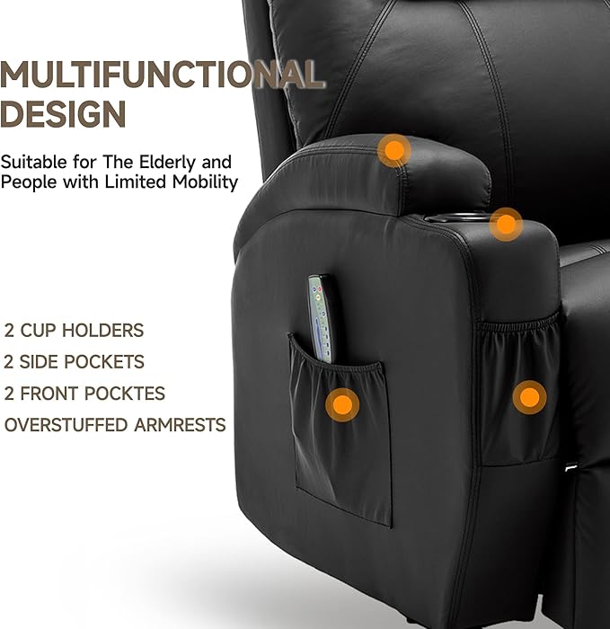 Recliner Chair Rocking Chair with Massage and Heat 360° Swivel Recliner Chairs for Adults Rocker Manual Recliner with Remote Control and Cup Holder for Living Room Bedroom Nursery
