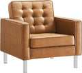 Modway Loft Tufted Button Faux Leather Upholstered Accent Armchair in Silver Tan
