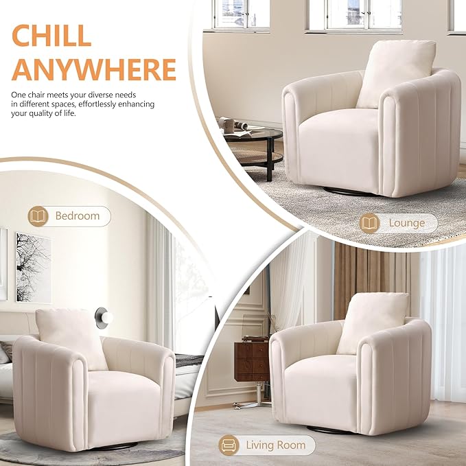 CANMOV Swivel Accent Chair Set of 2360-degree Swivel Barrel Chair with Curve Backrest Comfy Velvet Pumpkin-Shaped Round Armchair Modern Single Sofa for Living RoomBedroomWaiting RoomWhite