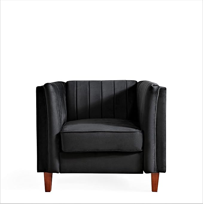 Container Furniture Modern Luxury Velvet Chair for Living Room with High Density Foam Soft Fabric Upholstery Removable Cushions and Solid Wood Legs 36.6'' Wide Armchair Black