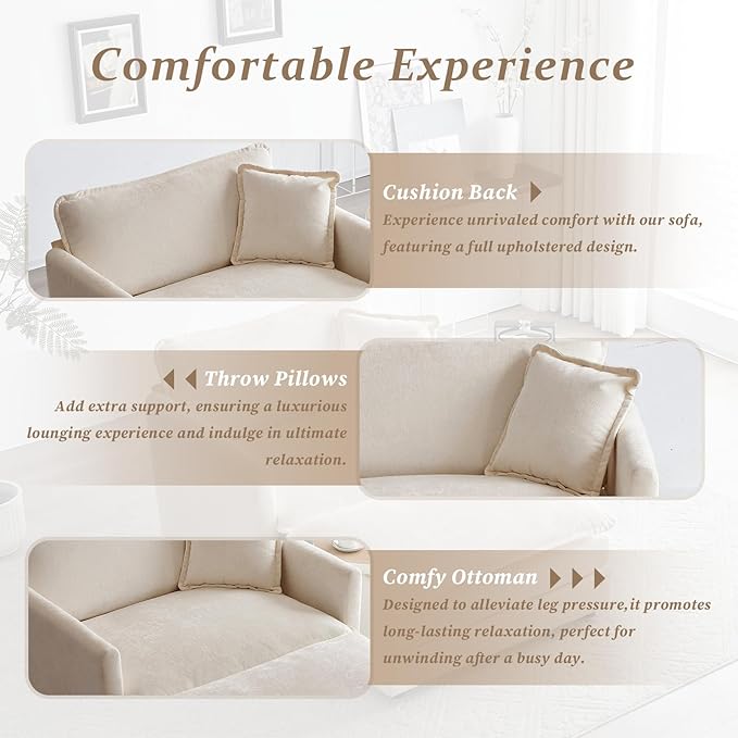 SoarFlash Chenille Sectional Sofa Comfy Modular Single Sofa with Ottoman Modern Recliner Deep Seat Sofa Set for Living RoomLight Coffee