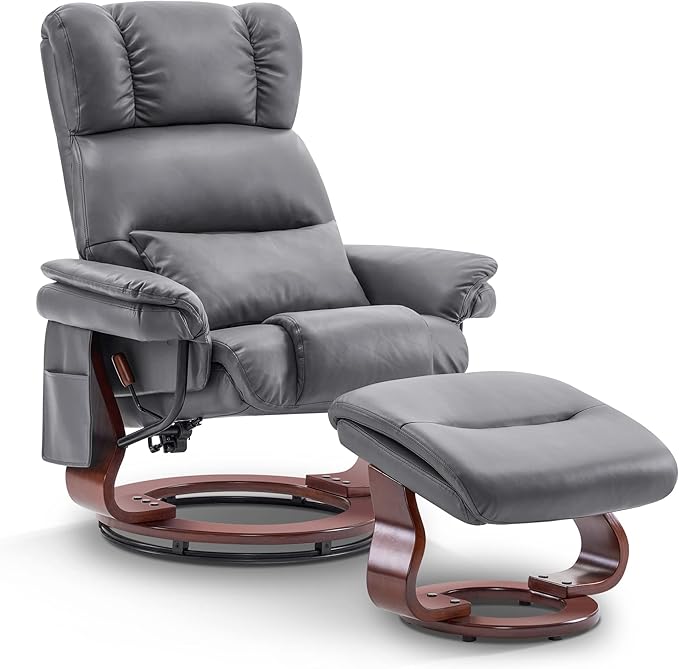 MCombo Swivel Recliners with Ottoman Reclining TV Chairs with Vibration Massage Faux Leather Ergonomic Lounge Chair for Living Room Bedroom 4832 (Grey)