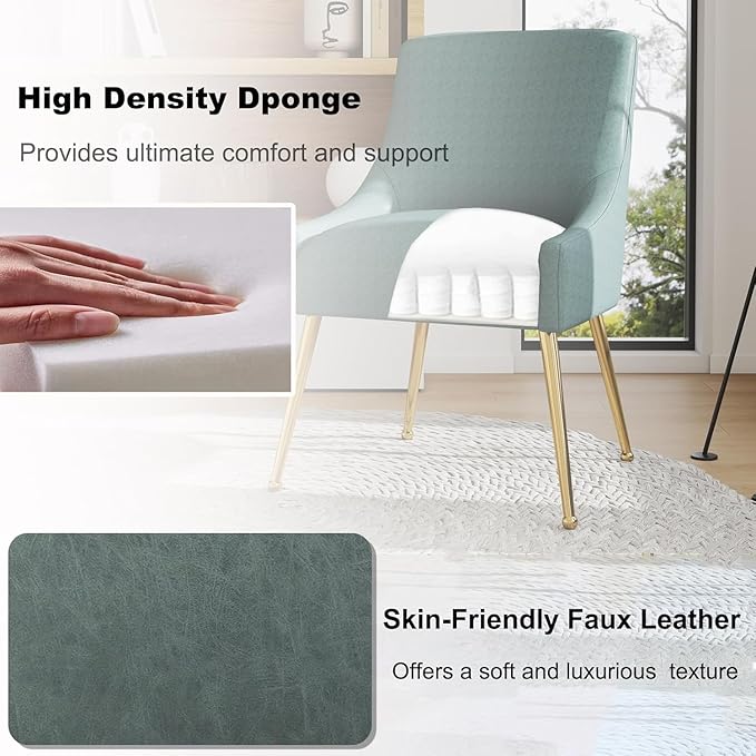 Dining Room Chair Faux Leather Vanity Chairs Set of 2 Mid-Century with Metal Legs Upholstered PU Leather Luxury Accent Chairs Living Room Restaurant(Navy)