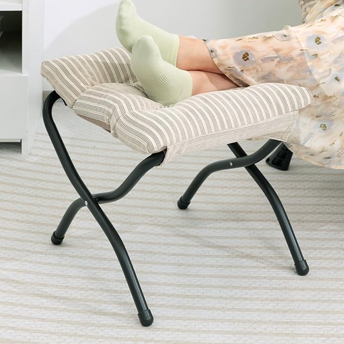 HollyHOME Lazy Chair with Foldable Ottoman Accent Comfy Lounge Armchair and Folding Footrest Stool Leisure Sofa Reading Chair and Footstool for Living Room Bedroom DormBeige Stripe