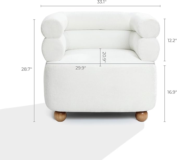 LuxenHome Barrel Accent Chair with Wood Ball Legs Modern Upholstered Ivory Barrel Armchair for Living Room Reading Room BedroomStylish Sofa Chair Decorative Home FurnitureLeisure Lounge Chairs