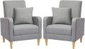 COLAMY Modern Accent Living Room Chairs Set of 2 Upholstered Fabric Armchair Reading Side Chair Single Sofa with Back Pillow Light Grey