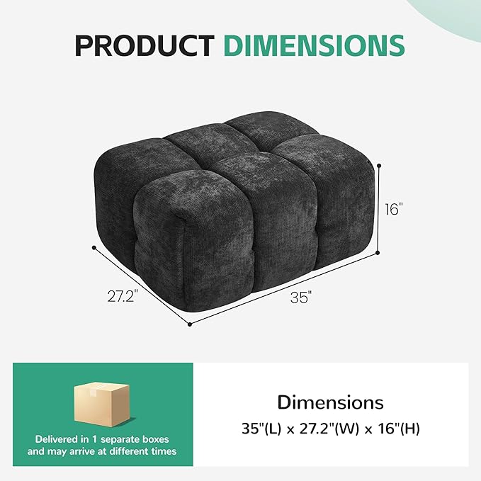 35 Boneless Ottoman Chenille Modular Sectional Cloud Couch Ottoman Comfy Upholstered Footrest for Living Room Bedroom Apartment Dark Gray