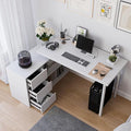 L Shape Computer Desk with 3 Drawers and 2 Shelves Home Office Desk Corner Small Desk with Storage Cabinet for Writing Study Executive – White