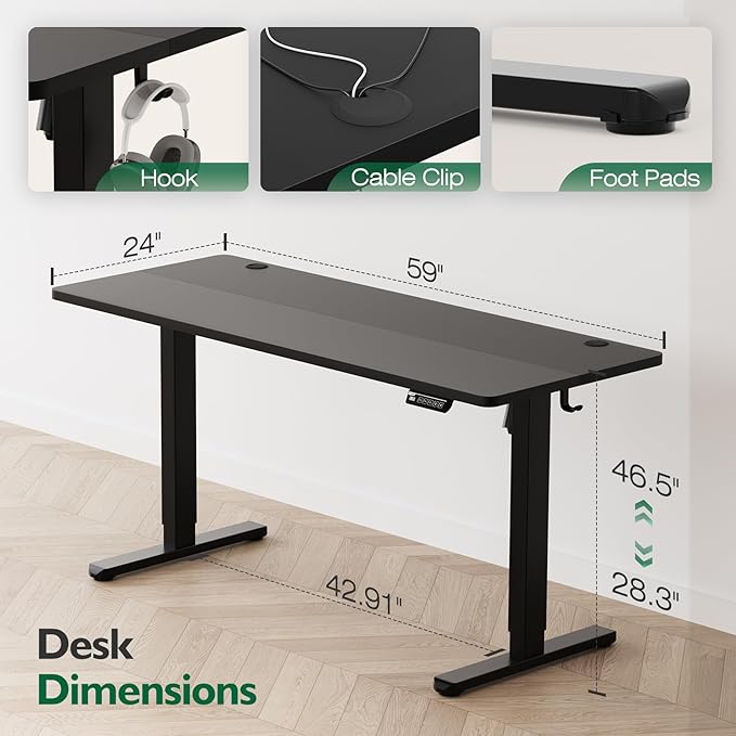 Monomi 59 inch Electric Standing Desk with Memory Preset Adjustable Height Standing Desk for Home Office &amp Gaming Large Computer Desk with Anti-Collision Black