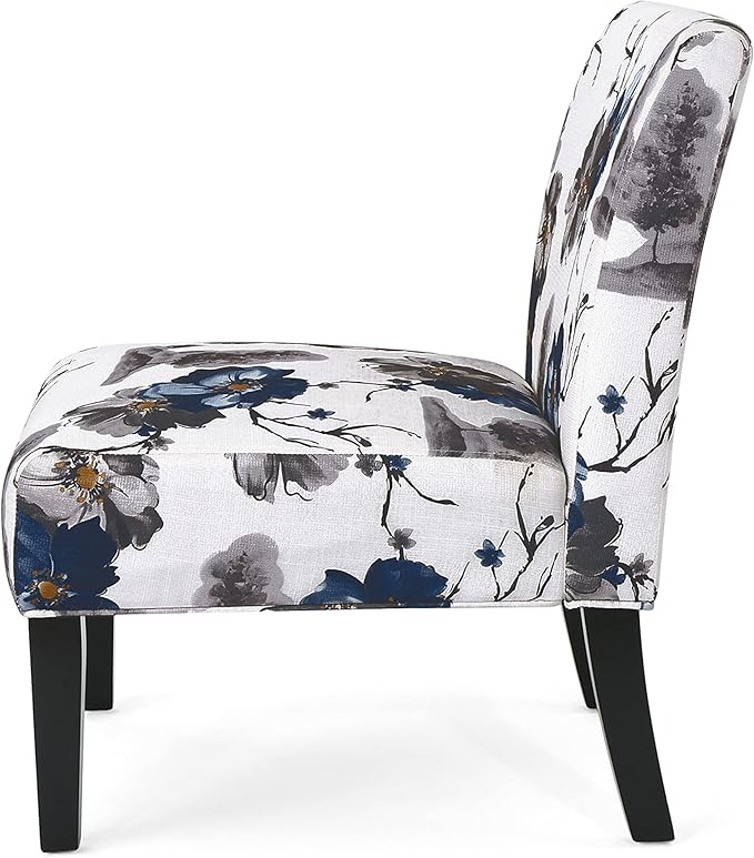 Christopher Knight Home Kendal Set of 2 Fabric Upholstered Club Chair Floral Print Modern Armless Accent Chair for Living Room Comfy Slipper Chair for Bedroom Home Office Blue+White