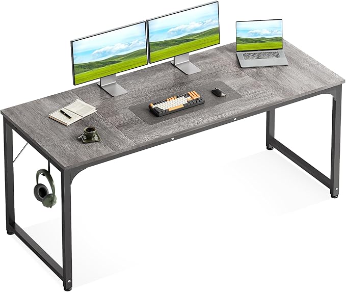 Casaottima 63 Inches Small Computer Desk Work Study Table for Home Office Kids Student Writing Desk with Headphone Hooks Grey
