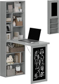 HOMCOM Fold-Out Convertible Writing Table Computer Desk with Blackboard and Side Shelf Multi-Function Home Office Workstation Charcoal Gray