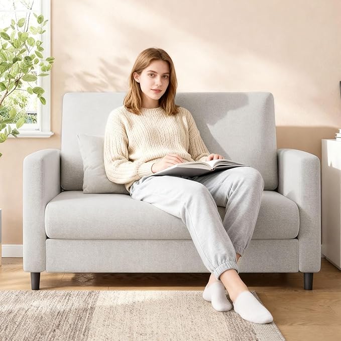 GarveeHome 52-Inch Loveseat Sofa Plush Teddy Fabric Small Couch for Small Spaces Wood Frame Love Seat for Living Room/Bedroom No Assembly Required No Pillow IncludedBeige