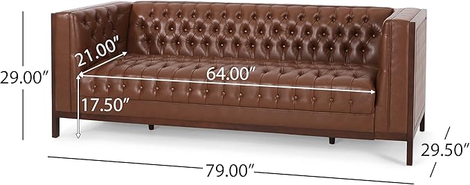 Merax 79 Inch Modern 3-Seater Sofa Button Tufted Upholstered Couch with Tuxedo Arms &amp Rubberwood Frame Low Profile Mid-Century Sofa for Living Room Light Brown
