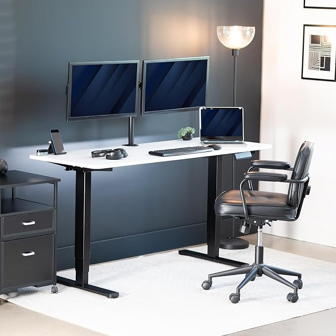 VIVO Electric 60 x 24 in Dual Motor Sit Stand Desk Memory Height Adjustment 2B Series White Dry Erase Top Black Frame DESK-KIT-2B6WE