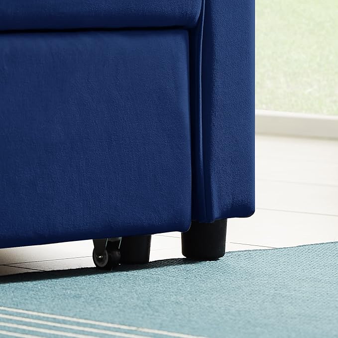 Convertible Sleeper Sofa Bed Modern Chenille 3-in-1 Futon Couch Pullout Bed with Adjustable Backrest Storage Pockets and Toss Pillows Sofa Bed Couch for Living Room Bedroom Blue