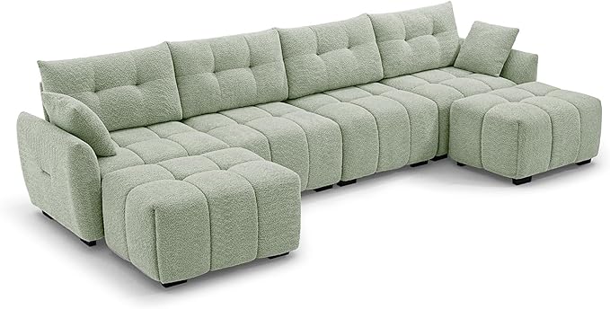 142 Oversized Modular Sectional Sofa Chenille U Shaped Couch with Pillows Modern Deep Seat Sofa with 2 Movable Ottoman 4 Seater Sectional Couches for Living Room Home Office