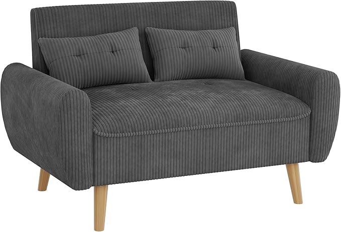 Shintenchi Small Modern Loveseat Couch Sofa Mid Century Fabric Upholstered 2-Seat Sofa Couch Love Seats Furniture for Small Space Dark Grey